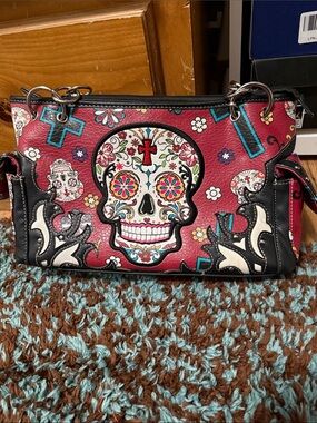 Red Sugar Skull cowgirl trendy Shoulder Bag, pre owned